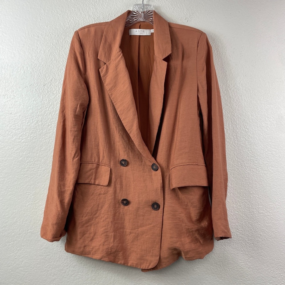 ASTR the Label Rust Terracotta Linen Blend Double Breasted Blazer ACT15833 Small